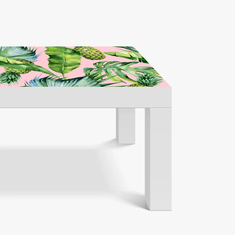 Tischaufkleber und Schreibtischaufkleber tropisches ananas- und blattmuster in aquarell auf rosa hintergrund Tischaufkleber und Schreibtischaufkleber tropisches ananas- und blattmuster in aquarell auf rosa hintergrund