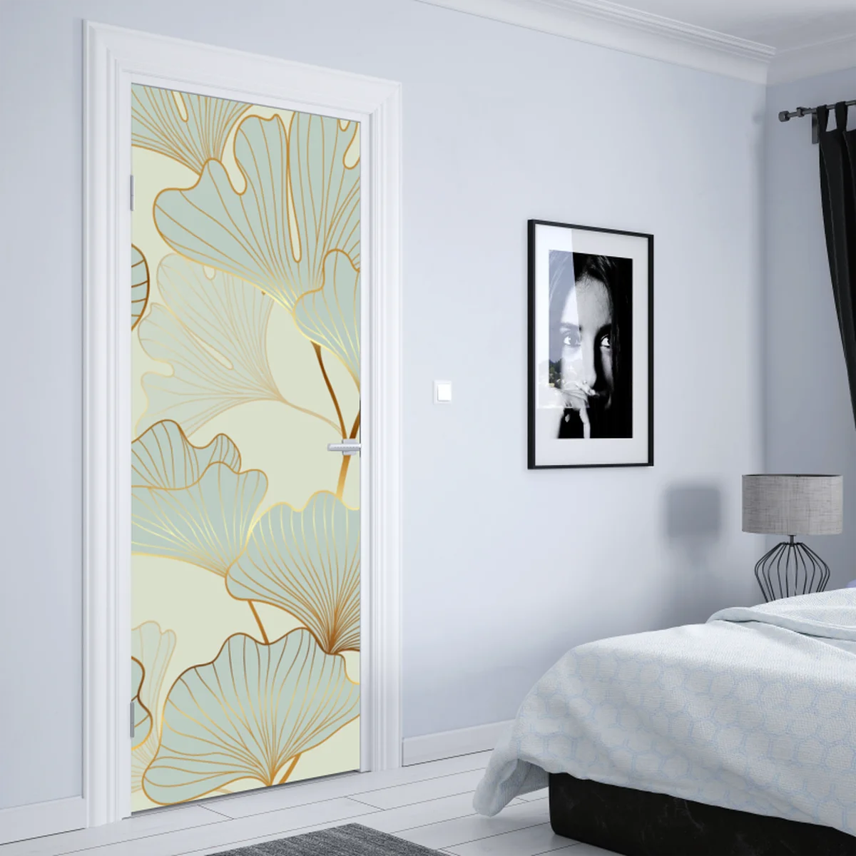 Türaufkleber pastell ginkgo blättermuster mit goldakzenten Türaufkleber pastell ginkgo blättermuster mit goldakzenten