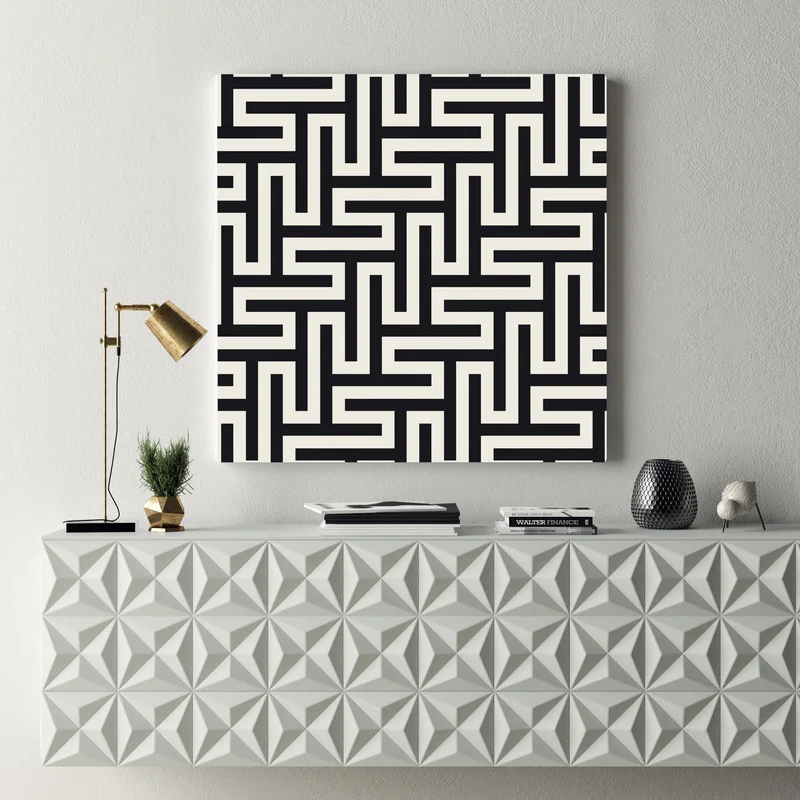 Leinwandbild geometrisches labyrinthmuster in beige und schwarz Leinwandbild geometrisches labyrinthmuster in beige und schwarz