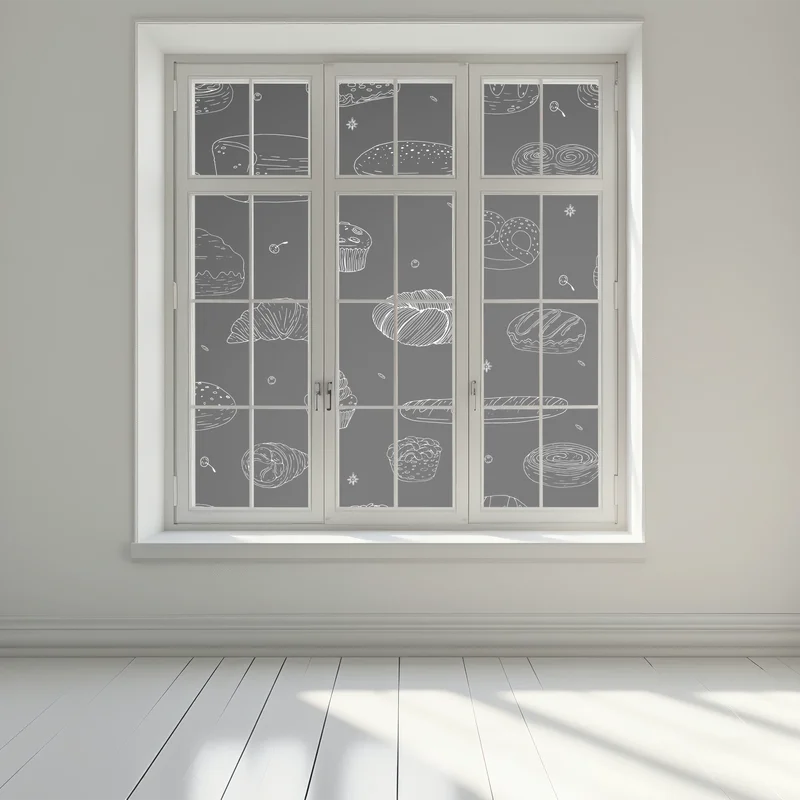 Fensteraufkleber handgezeichnetes gebäckmuster auf dunklem hintergrund