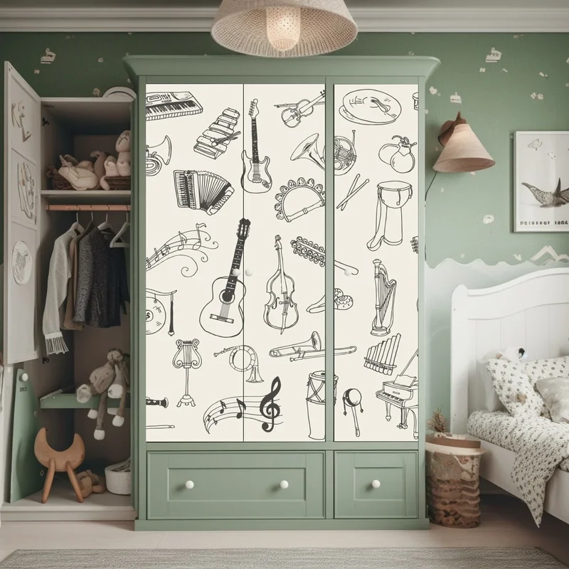 Schrankaufkleber handgezeichnete musikinstrumente collage