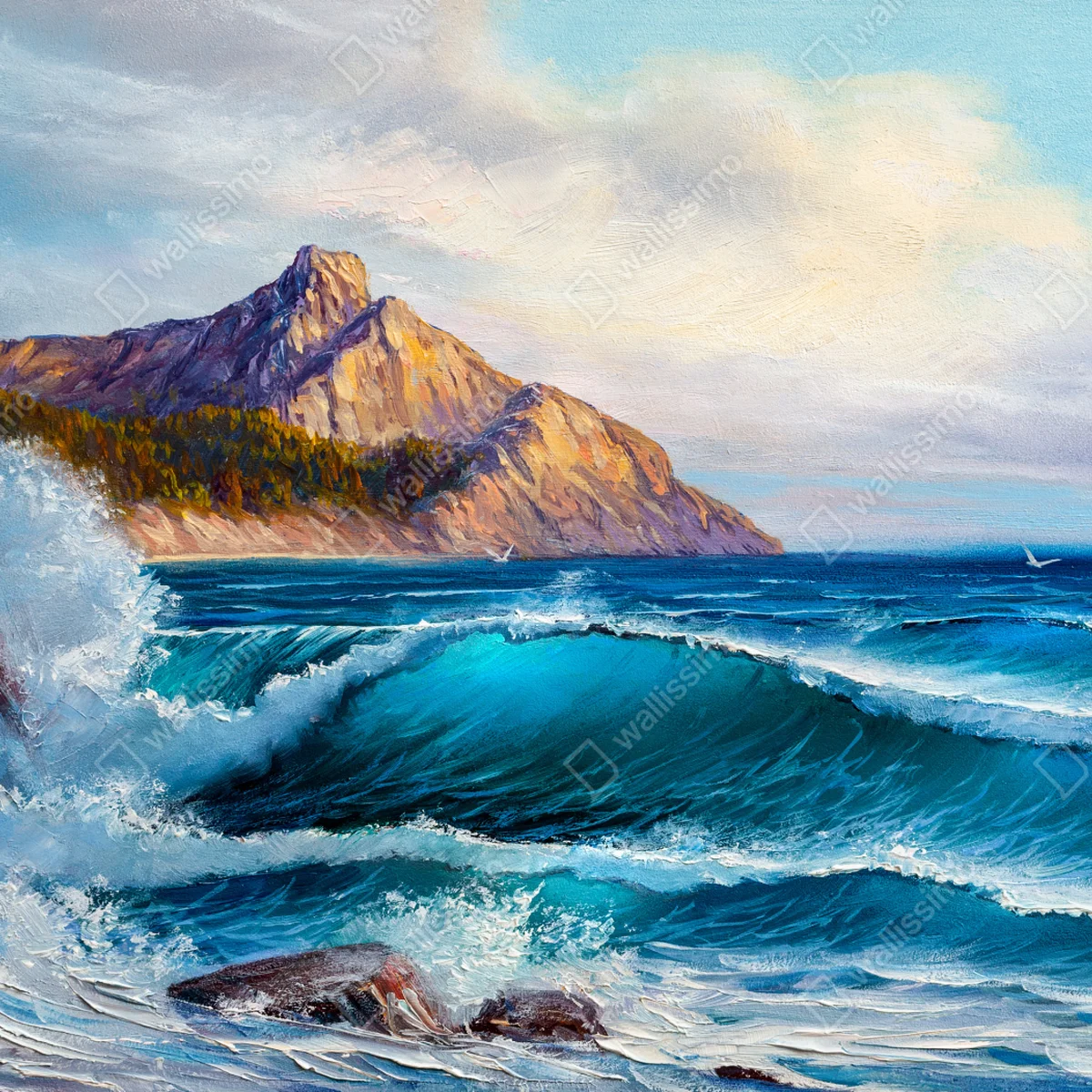 Tischaufkleber und Schreibtischaufkleber türkisblaue welle - meereslandschaft in öl Tischaufkleber und Schreibtischaufkleber türkisblaue welle - meereslandschaft in öl