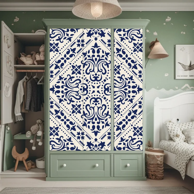 Schrankaufkleber marineblaues damast-fliesenmuster