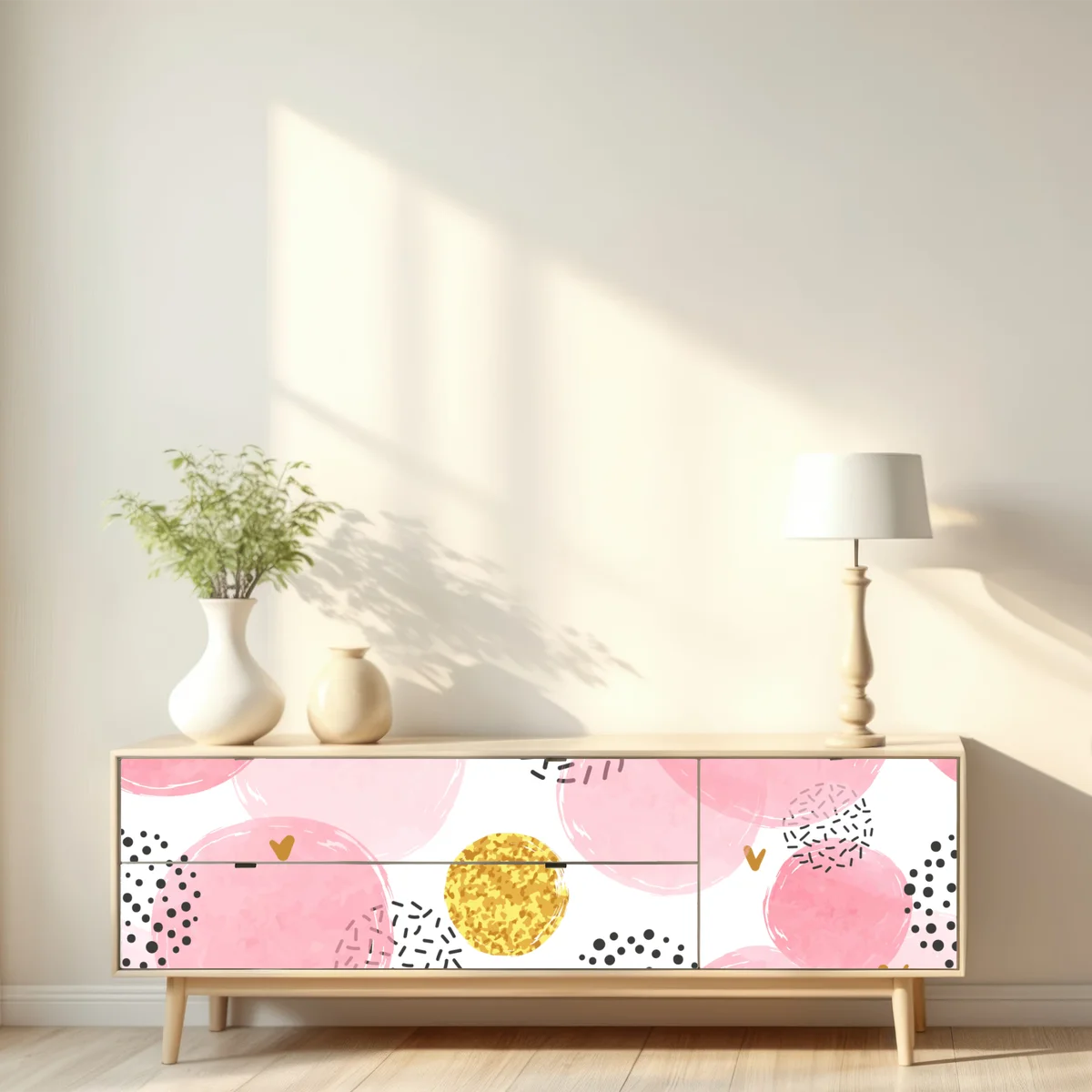 Repositionierbarer Aufkleber rosa aquarellkreise mit goldenen akzenten Repositionierbarer Aufkleber rosa aquarellkreise mit goldenen akzenten