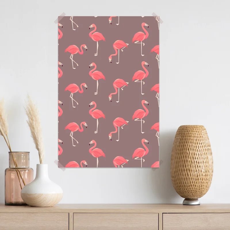 Poster verspieltes rosa flamingo muster • Poster bei Wallnifity® Poster verspieltes rosa flamingo muster • Poster bei Wallnifity®