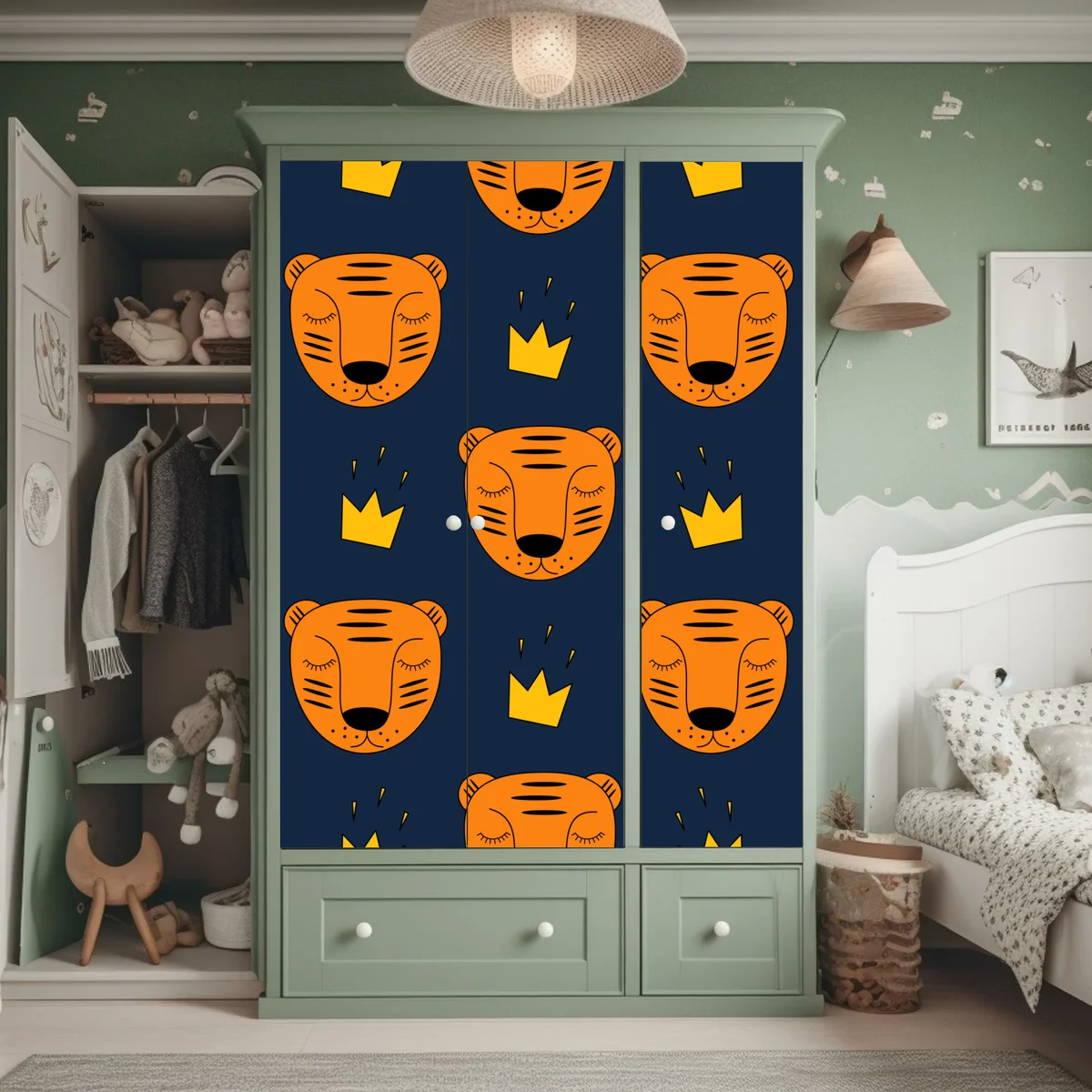Schrankaufkleber verspieltes tiger-muster für kinderzimmer Schrankaufkleber verspieltes tiger-muster für kinderzimmer