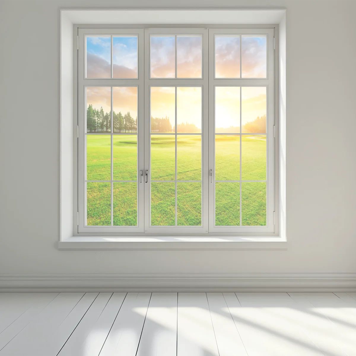 Fensteraufkleber sonnenbeschienene wiese und wald bei sonnenaufgang Fensteraufkleber sonnenbeschienene wiese und wald bei sonnenaufgang