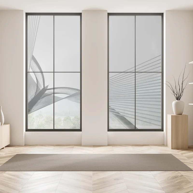 Fensteraufkleber monochrome brücke mit geometrischen linien