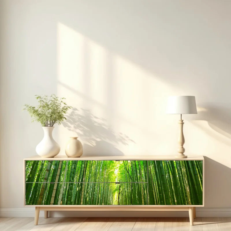 Repositionierbarer Aufkleber ruhiger bambusweg in Kyoto