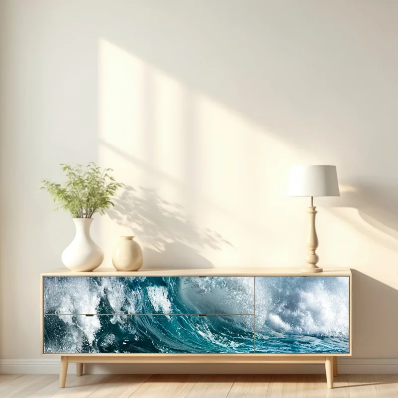 Repositionierbarer Aufkleber türkise ozeanwelle in bewegung Repositionierbarer Aufkleber türkise ozeanwelle in bewegung