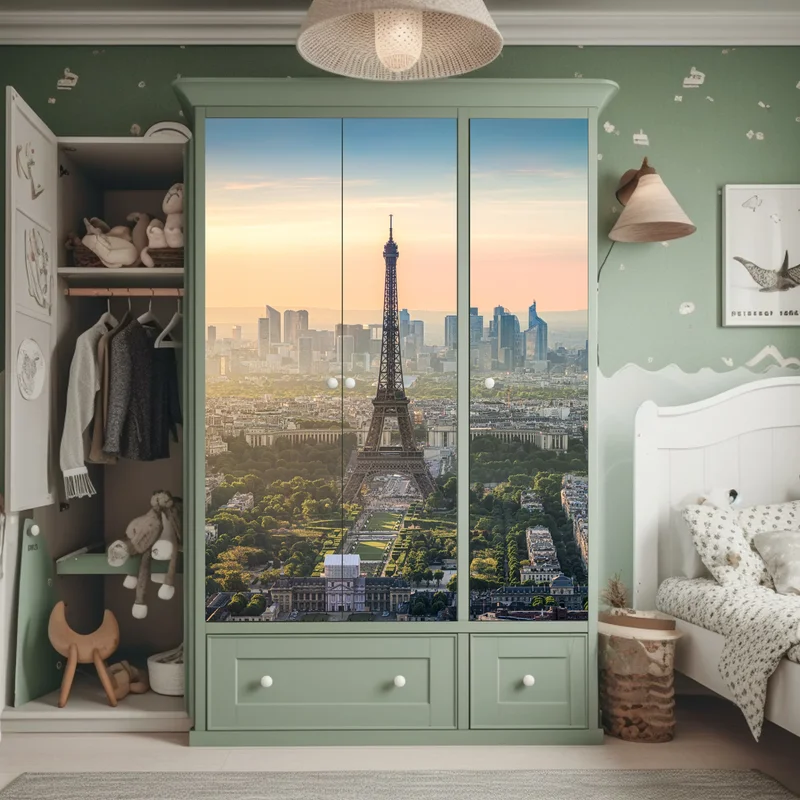 Schrankaufkleber Paris stadtbild bei sonnenuntergang mit dem Eiffelturm