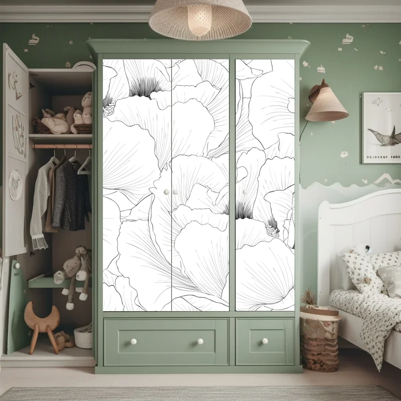 Schrankaufkleber feine botanische linienzeichnung mit blumen