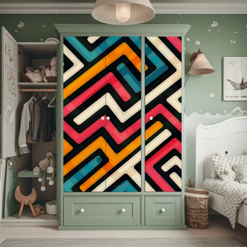 Schrankaufkleber buntes geometrisches labyrinthmuster