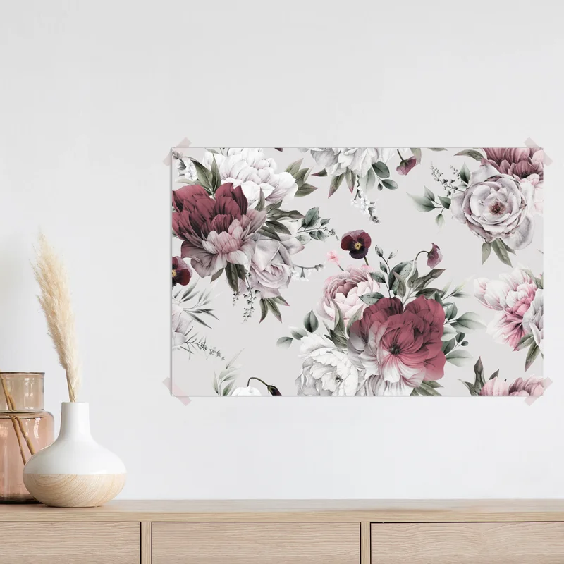 Poster zartes pfingstrosen-aquarellmuster • Poster bei Wallnifity® Poster zartes pfingstrosen-aquarellmuster • Poster bei Wallnifity®