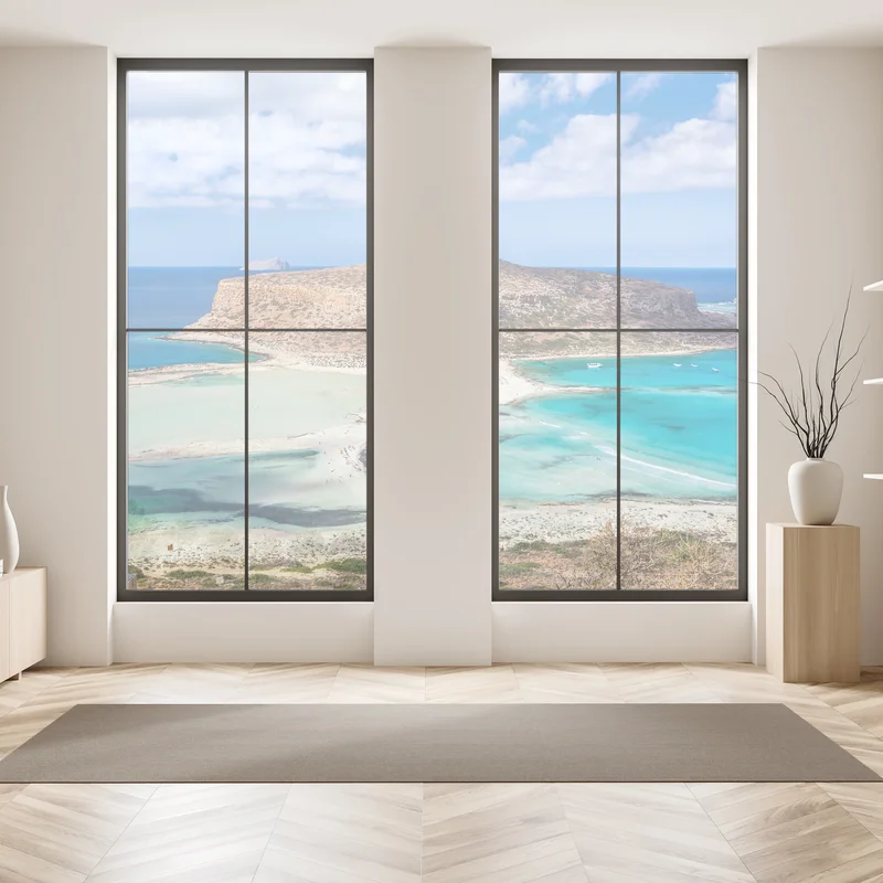 Fensteraufkleber türkise lagune mit insel und sandstrand Fensteraufkleber türkise lagune mit insel und sandstrand