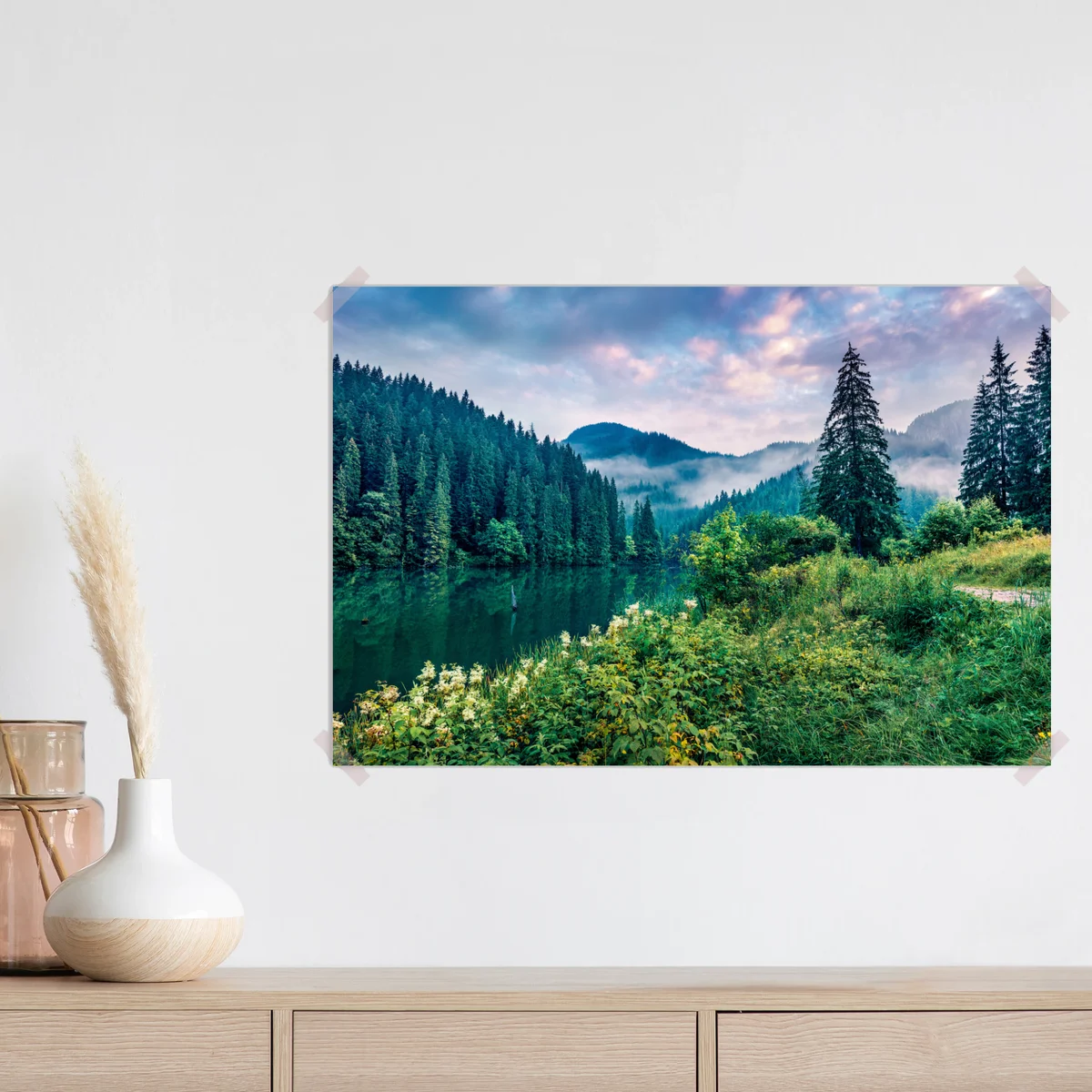 Poster nebliger sonnenaufgang über Lacu Rosu Poster nebliger sonnenaufgang über Lacu Rosu