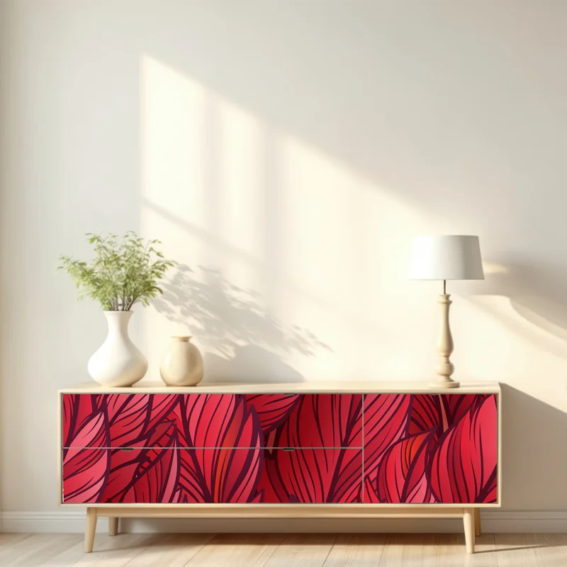Repositionierbarer Aufkleber rotes botanisches blättermuster