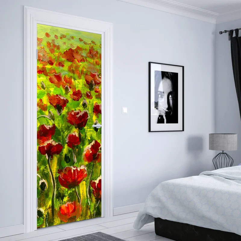 Türaufkleber feld roter mohnblumen