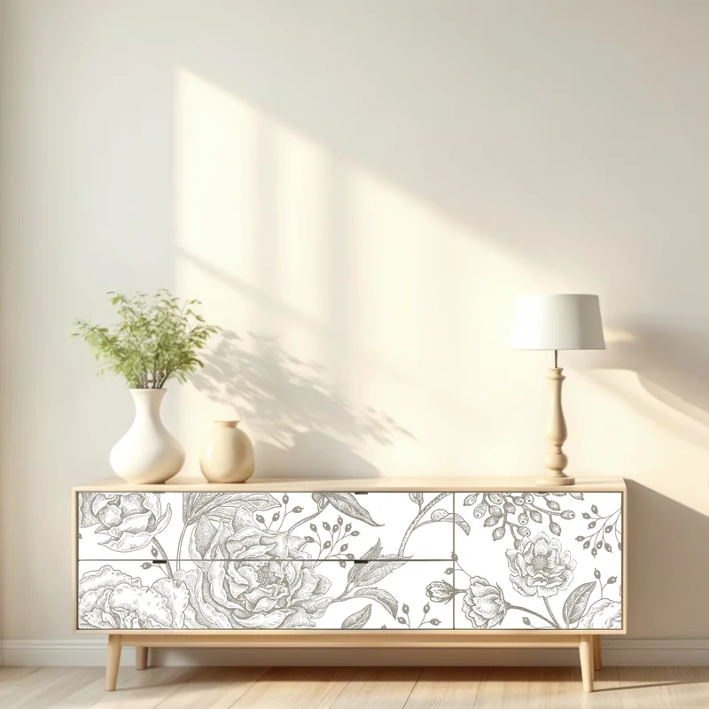 Repositionierbarer Aufkleber zartes botanisches blumenmuster im vintage-stil