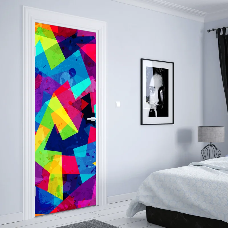 Türaufkleber lebendige geometrische aquarell-collage