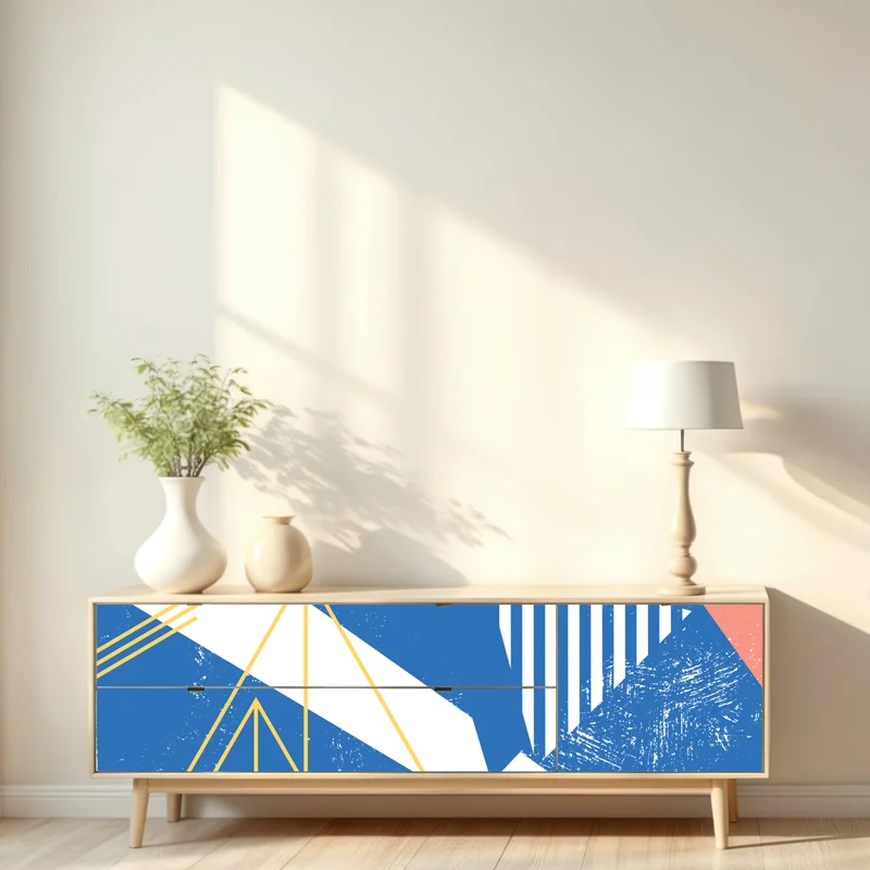 Repositionierbarer Aufkleber geometrische abstraktion in blau