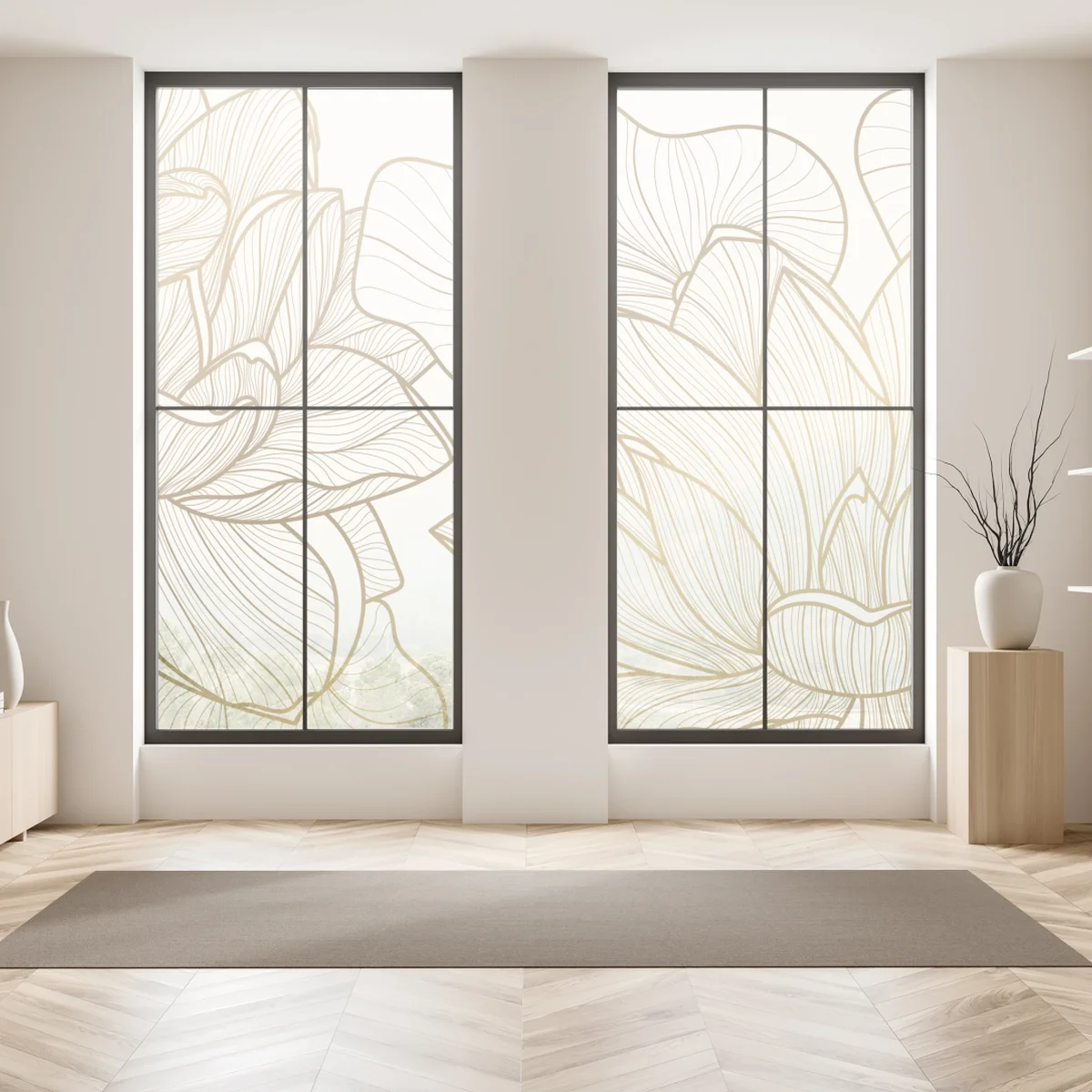 Fensteraufkleber elegante goldene linien blumenillustration Fensteraufkleber elegante goldene linien blumenillustration