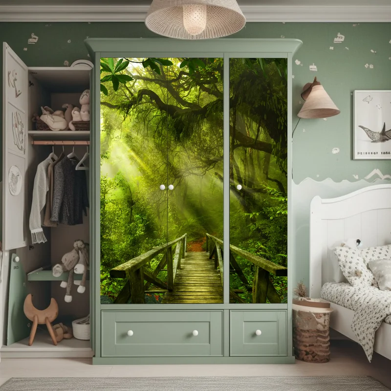 Schrankaufkleber sonnenbeschienener waldweg