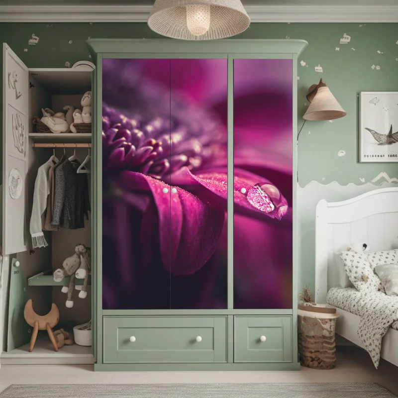 Schrankaufkleber lila makroblüte mit tautropfen