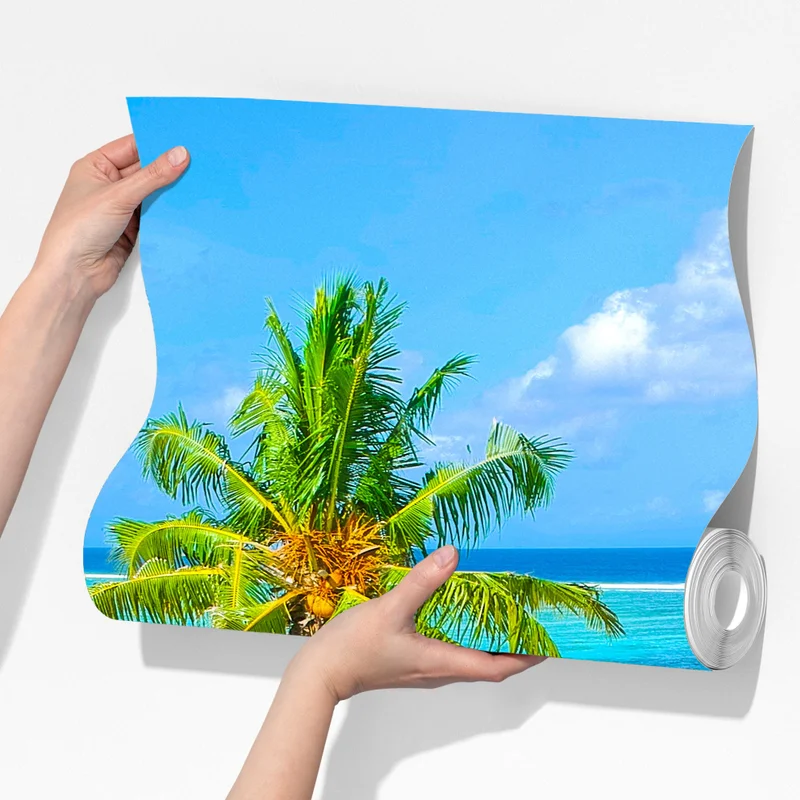 Fototapeta tropikalna turkusowa plaża z palmami Fototapeta tropikalna turkusowa plaża z palmami