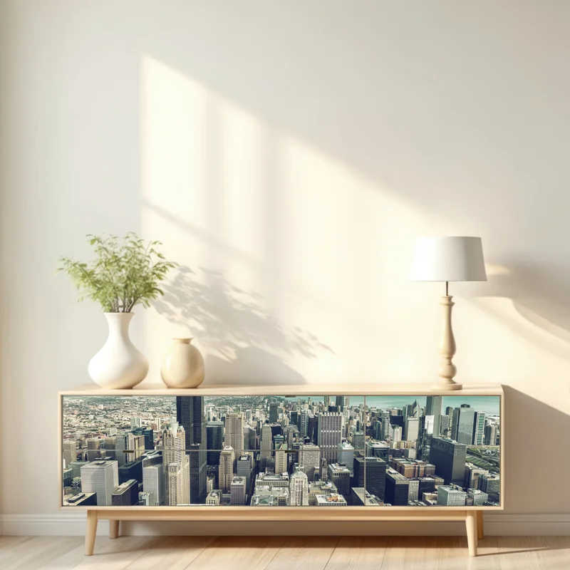 Repositionierbarer Aufkleber Chicago luftaufnahme skyline in türkis vintage-tönen