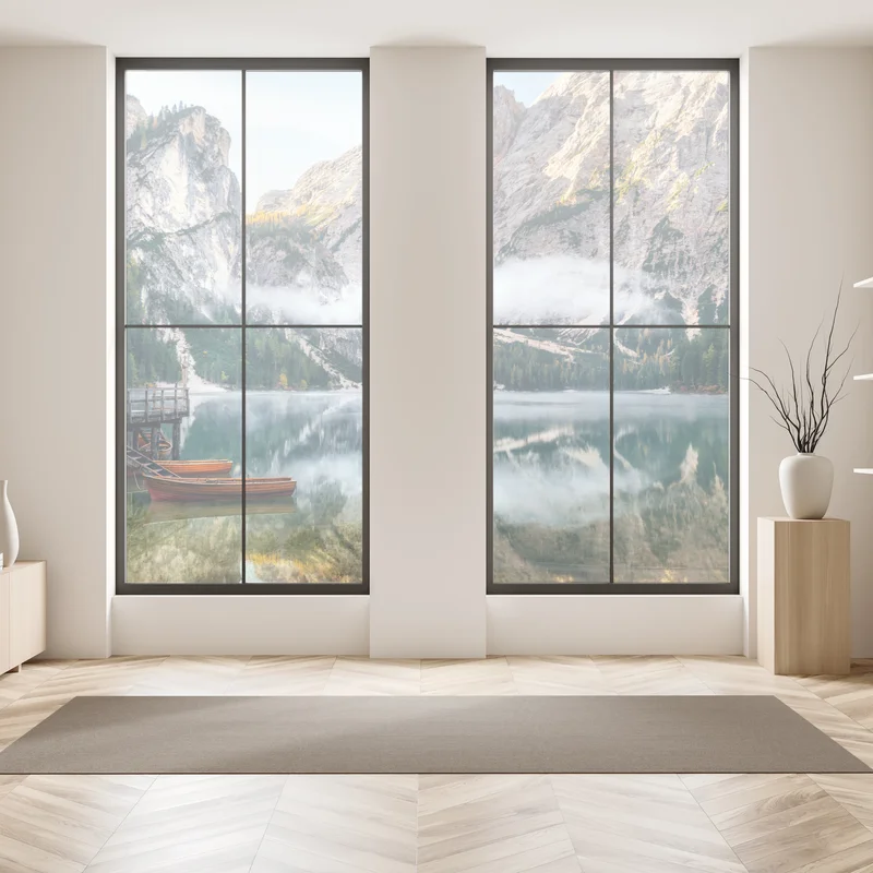 Fensteraufkleber nebliger alpensee mit spiegelung