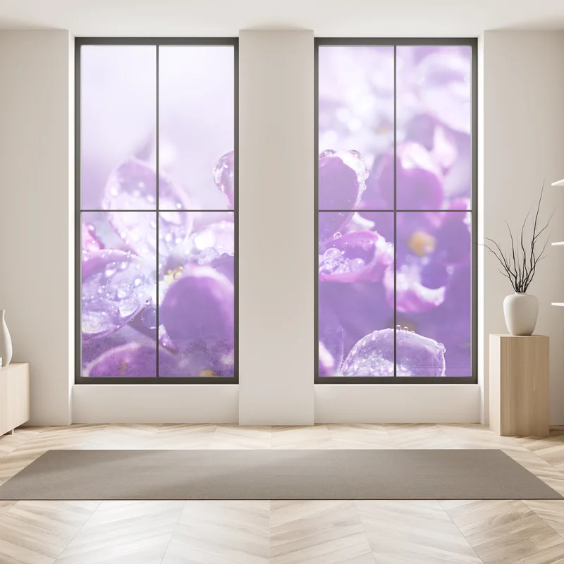 Fensteraufkleber lila fliederblüte mit tau