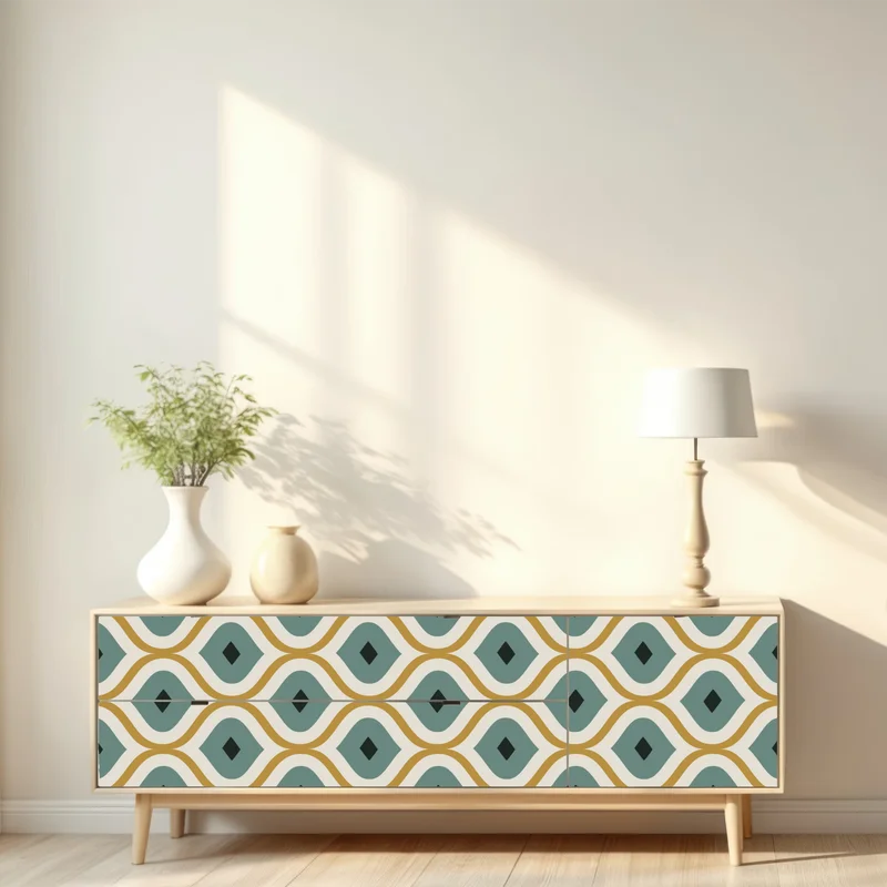 Repositionierbarer Aufkleber türkis-goldenes geometrisches ornament