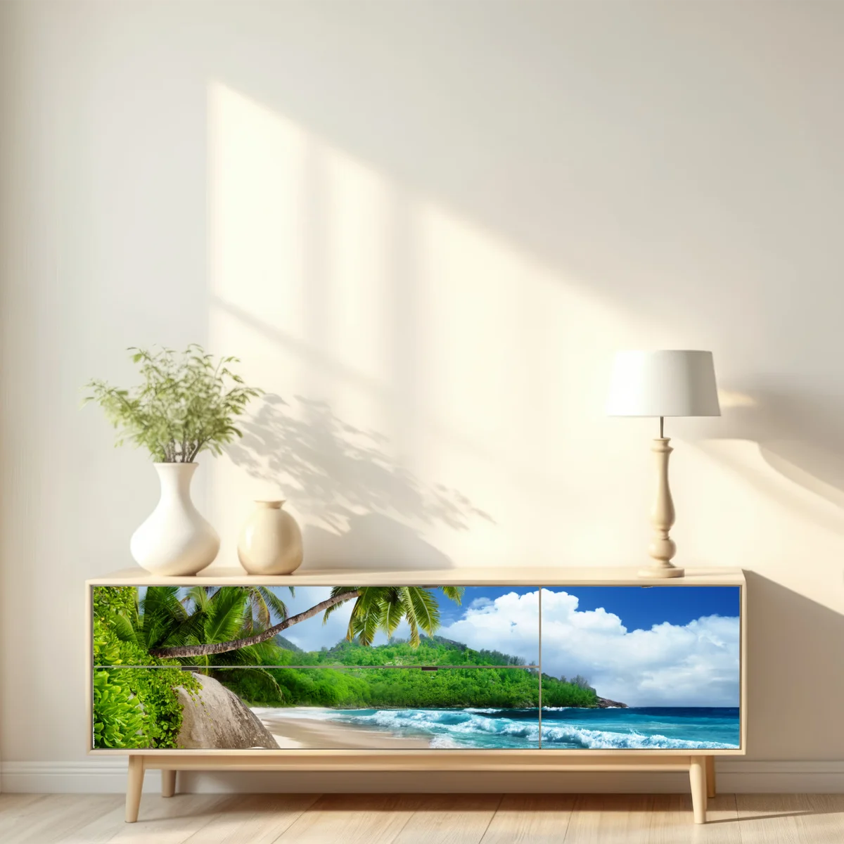 Repositionierbarer Aufkleber ruhiger tropischer strand auf Mahe, Seychellen Repositionierbarer Aufkleber ruhiger tropischer strand auf Mahe, Seychellen