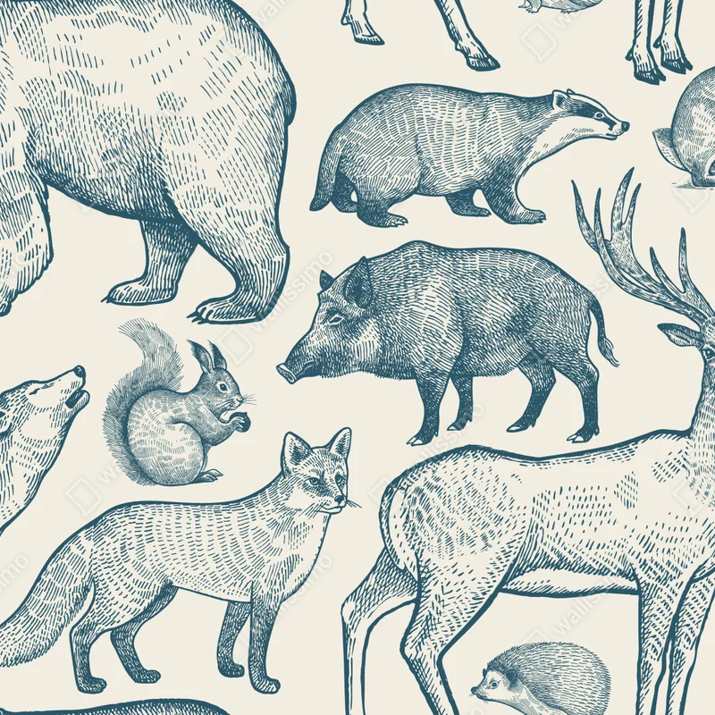 Fototapete vintage waldtiere muster Fototapete vintage waldtiere muster