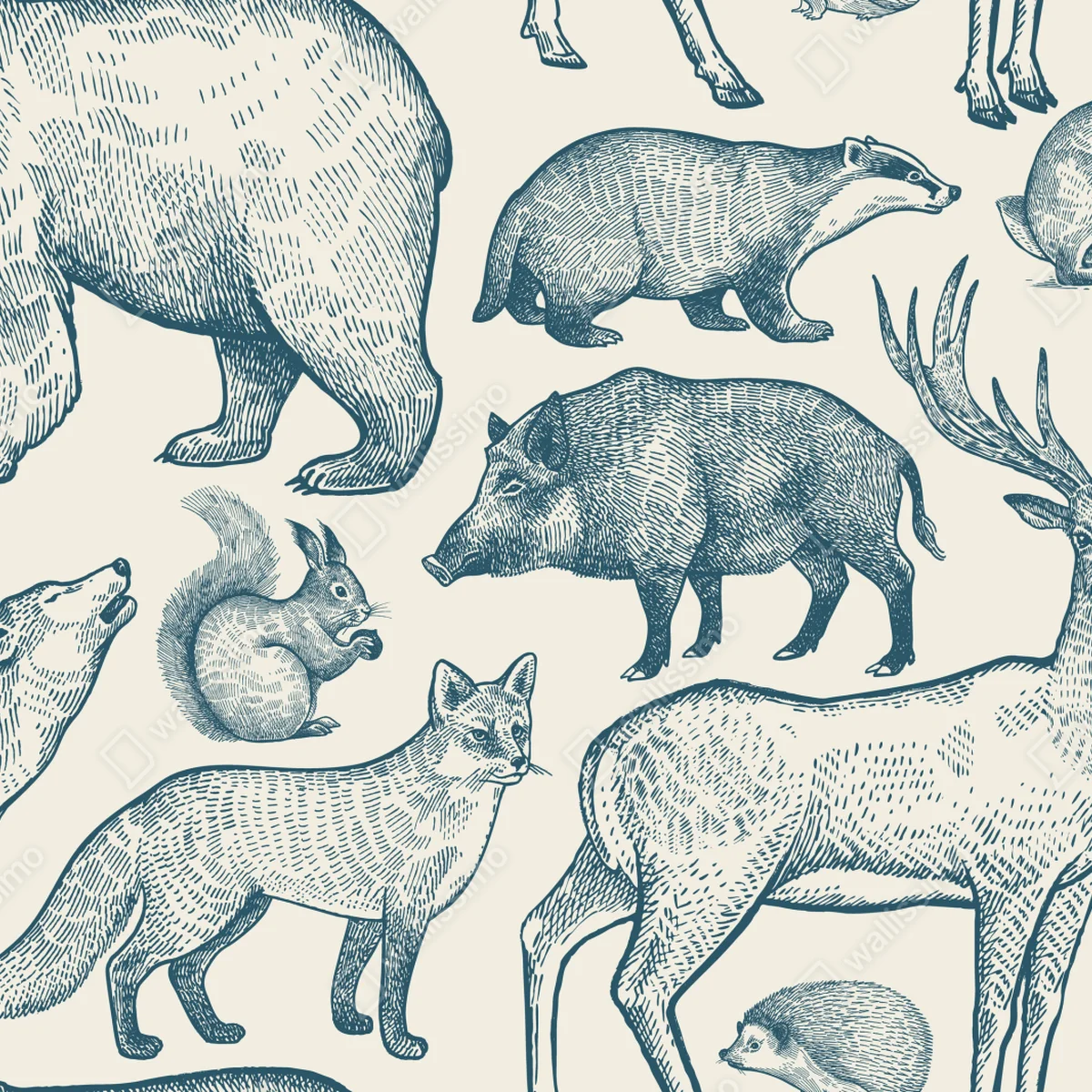 Fototapete vintage waldtiere muster Fototapete vintage waldtiere muster