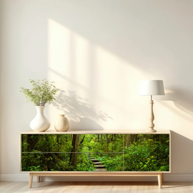 Repositionierbarer Aufkleber ruhiger waldsteg