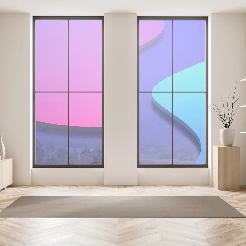 Fensteraufkleber leuchtende lila-blaue abstrakte 3d-formen