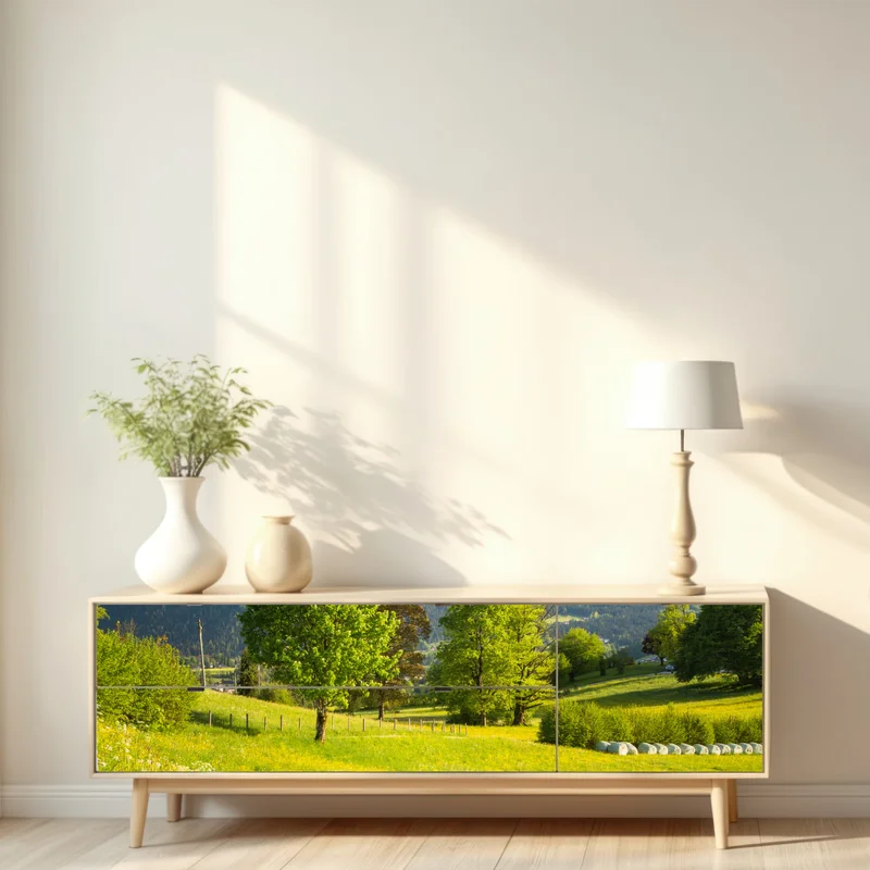 Repositionierbarer Aufkleber alpine frühlingswiese unter schneebedeckten gipfeln Repositionierbarer Aufkleber alpine frühlingswiese unter schneebedeckten gipfeln