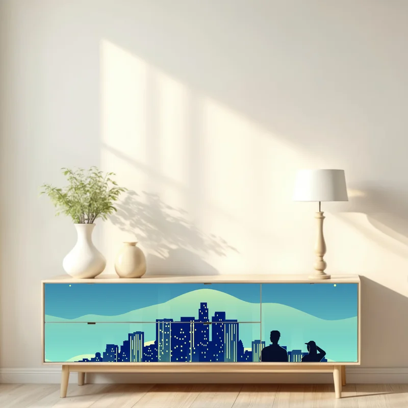 Repositionierbarer Aufkleber Los Angeles nächtliche skyline