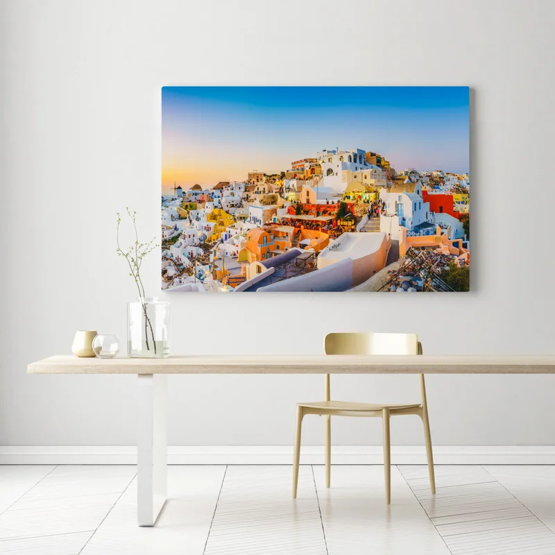 Leinwandbild sonnenuntergang über Santorini panoramaansicht Leinwandbild sonnenuntergang über Santorini panoramaansicht
