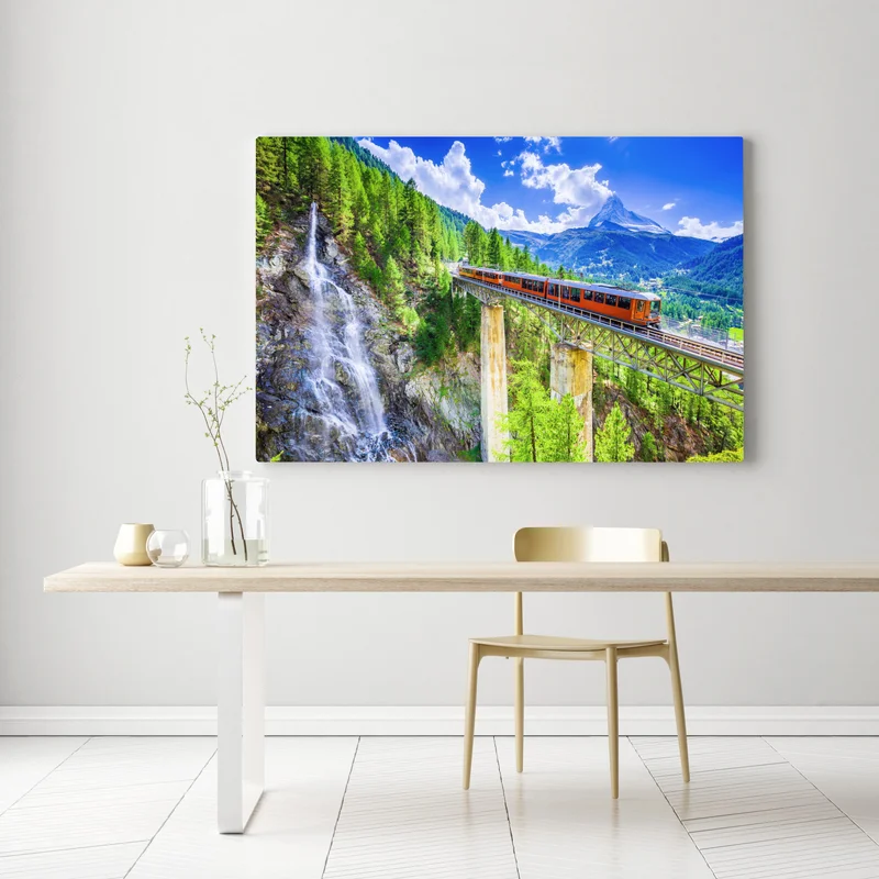 Leinwandbild Gornergrat zug auf alpenbrücke mit Matterhorn Leinwandbild Gornergrat zug auf alpenbrücke mit Matterhorn