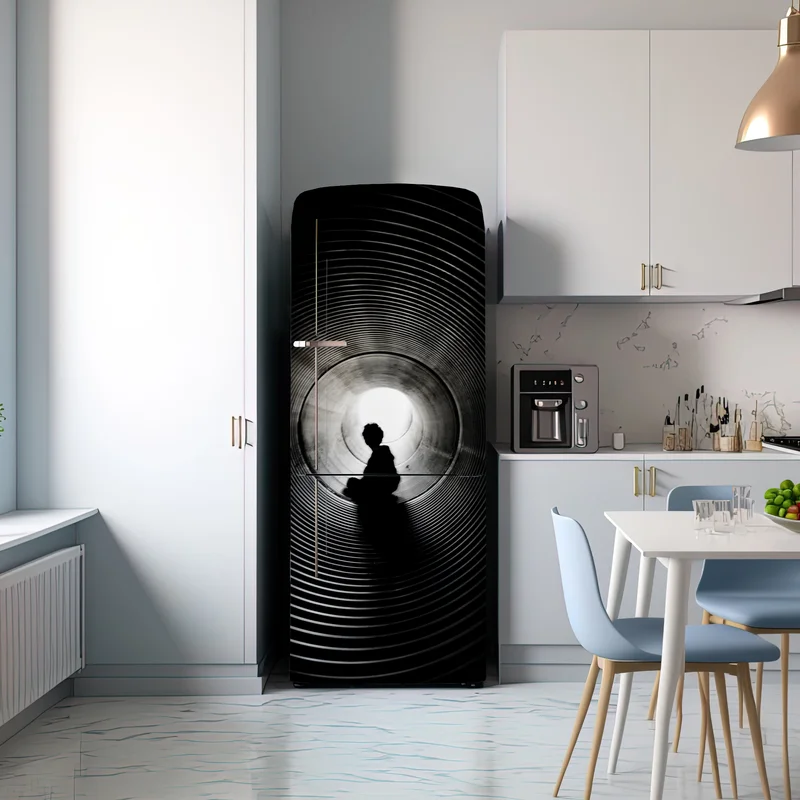Kühlschrankaufkleber silhouette in einem spiraltunnel