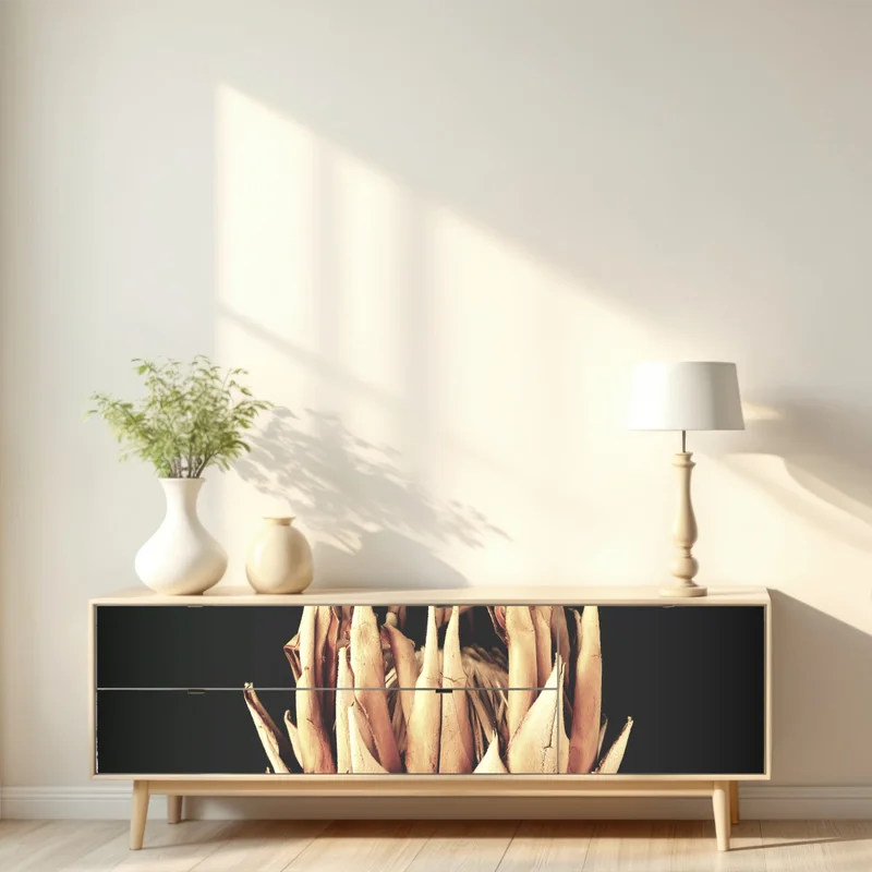 Repositionierbarer Aufkleber getrocknete protea in sepia