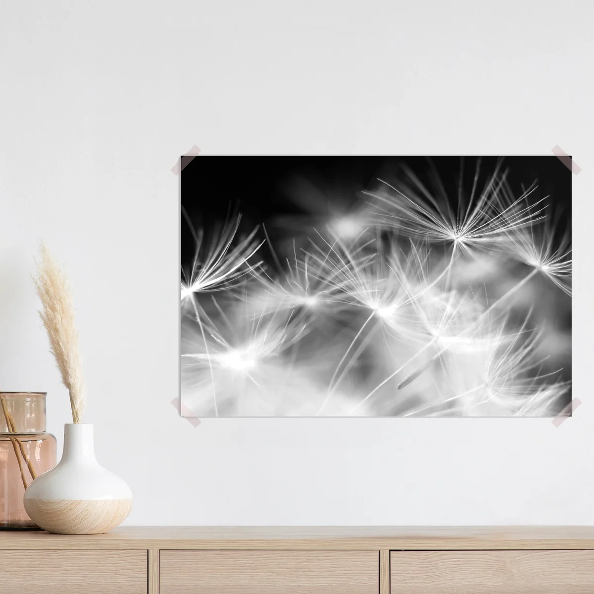 Poster zarte löwenzahnsamen in monochrom Poster zarte löwenzahnsamen in monochrom