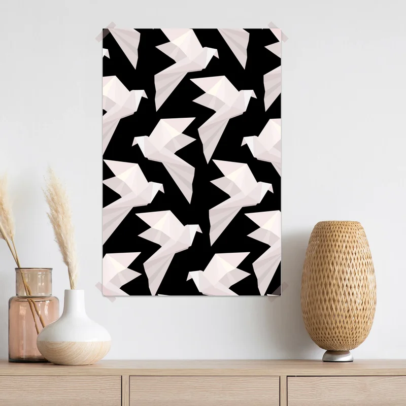 Poster origami-tauben muster auf schwarzem hintergrund • Poster bei Wallnifity® Poster origami-tauben muster auf schwarzem hintergrund • Poster bei Wallnifity®