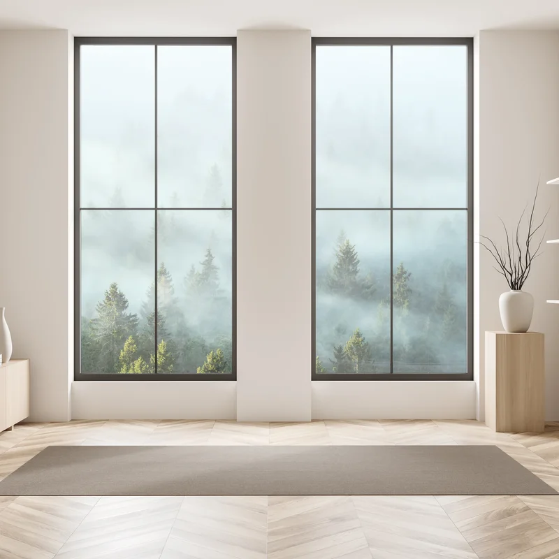 Fensteraufkleber nebliger fichtenwald am morgen Fensteraufkleber nebliger fichtenwald am morgen