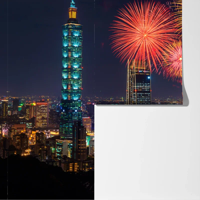 Fototapete Taipeh feuerwerk über der stadtsilhouette Fototapete Taipeh feuerwerk über der stadtsilhouette