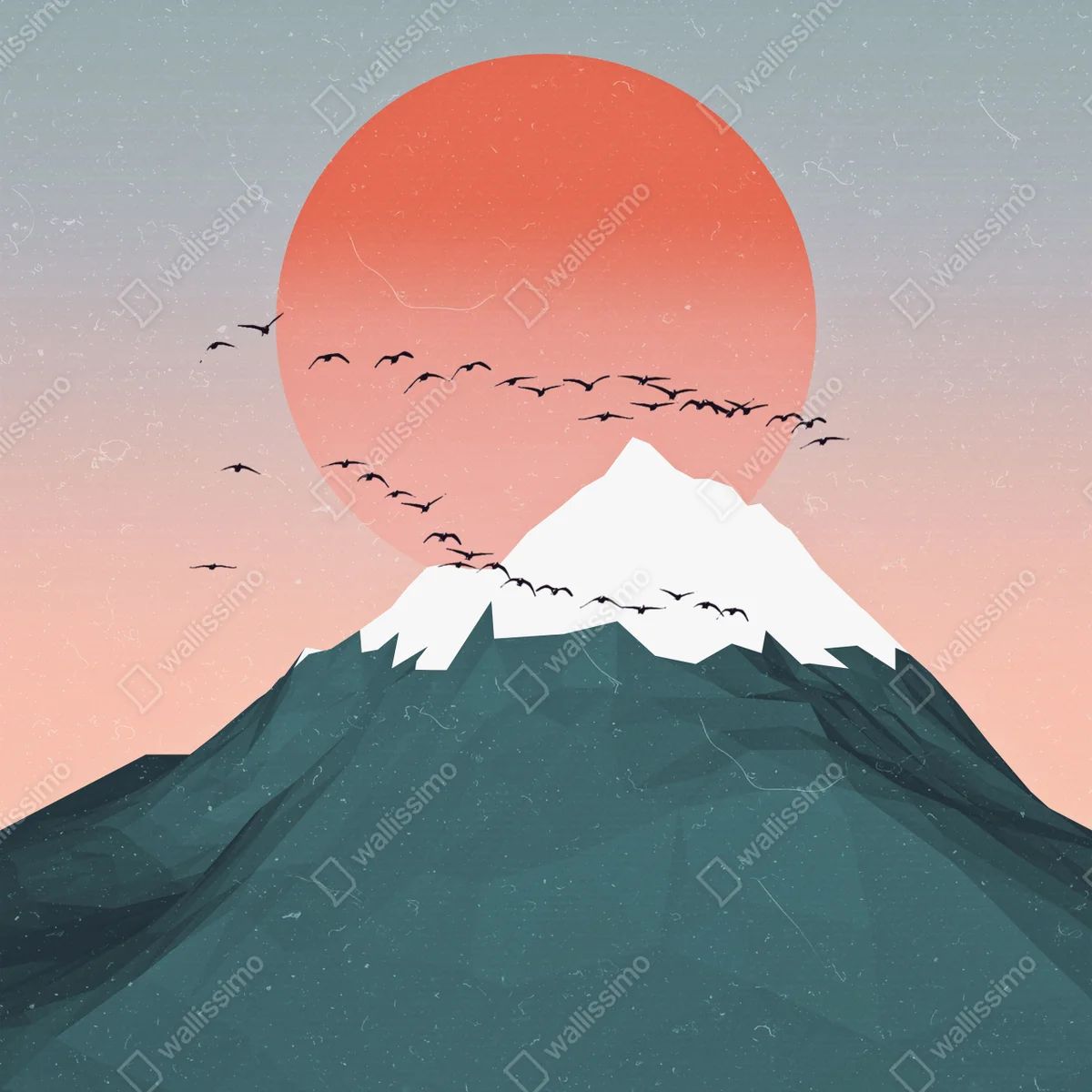 Poster pastellberg bei sonnenaufgang mit vögeln • Poster bei Wallnifity® Poster pastellberg bei sonnenaufgang mit vögeln • Poster bei Wallnifity®