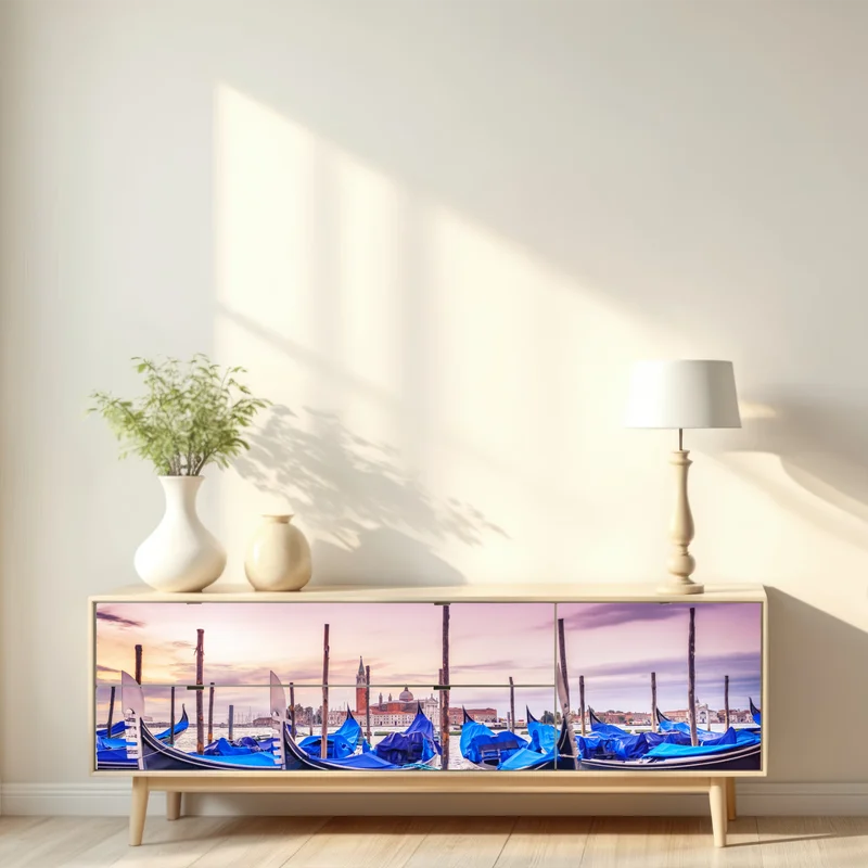 Repositionierbarer Aufkleber Venedig gondeln bei sonnenuntergang